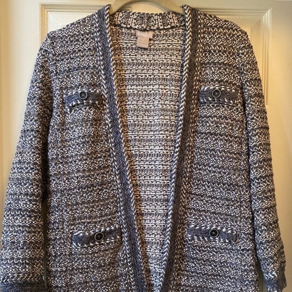 CHICO’S Cotton Knit Open Front Blazer-Size 0 (Small)